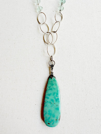 One of a Kind Vintage Arizona Turquoise, Sterling Silver and Green Fluorite Necklace by Sage Machado - The Sage Lifestyle