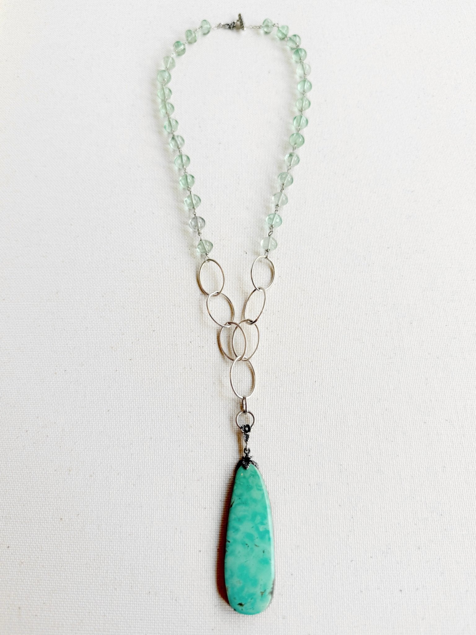One of a Kind Vintage Arizona Turquoise, Sterling Silver and Green Fluorite Necklace by Sage Machado - The Sage Lifestyle