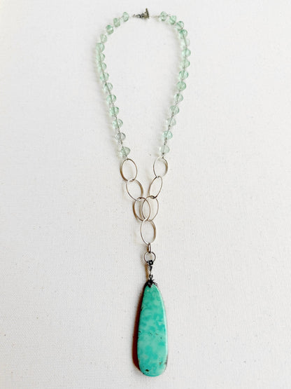 One of a Kind Vintage Arizona Turquoise, Sterling Silver and Green Fluorite Necklace by Sage Machado - The Sage Lifestyle
