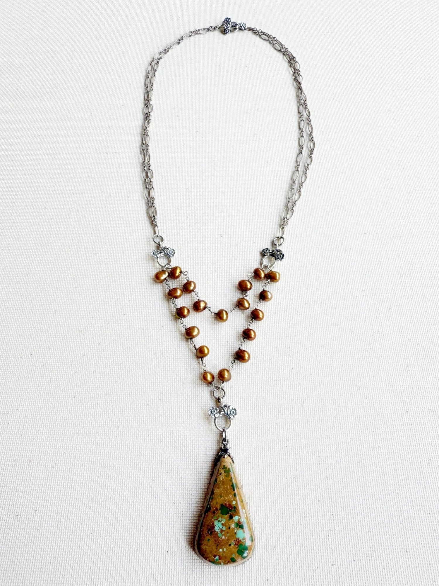 One of a Kind Vintage Arizona Turquoise, Sterling Silver and Pearl Necklace by Sage Machado - The Sage Lifestyle