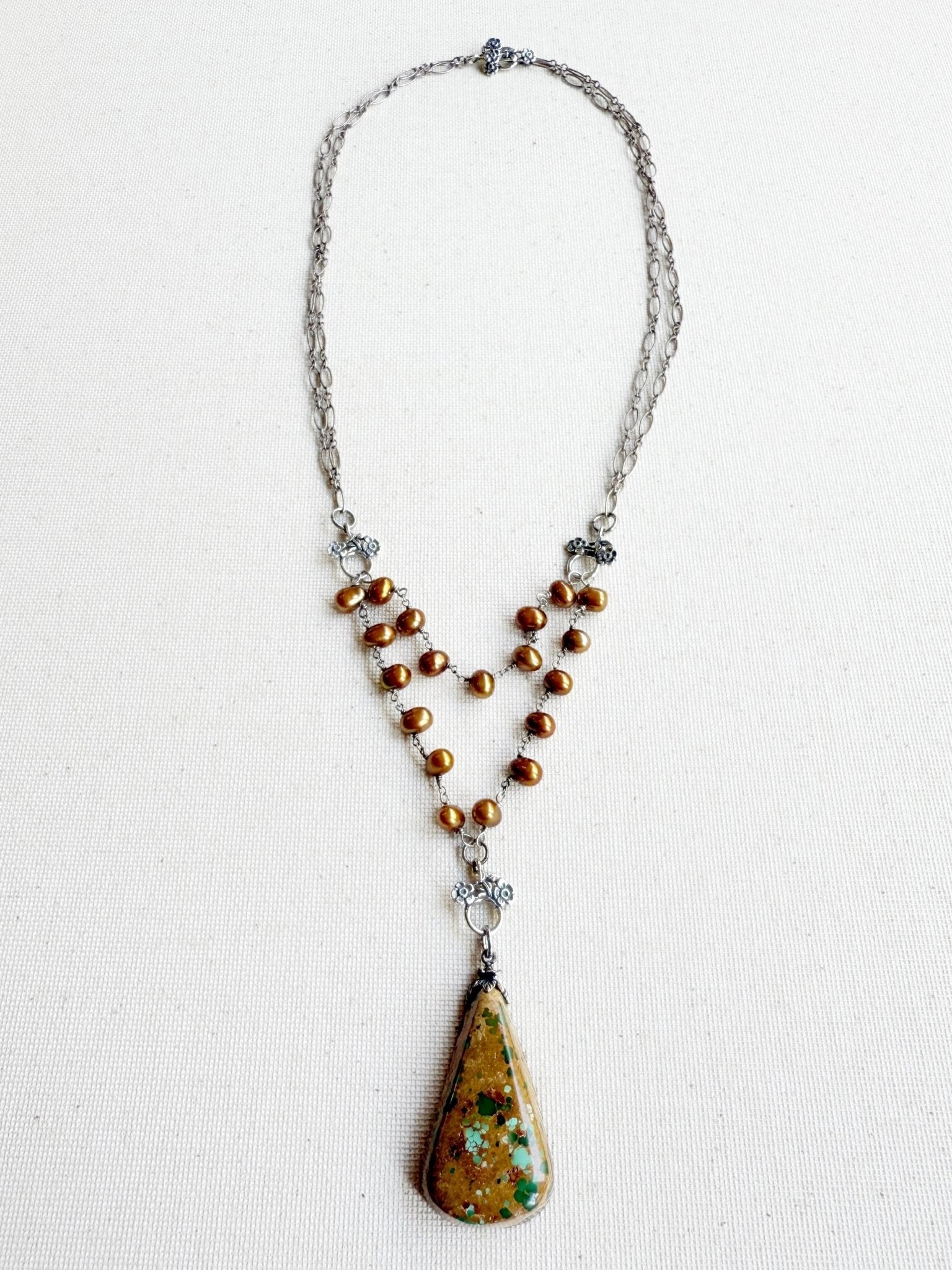 One of a Kind Vintage Arizona Turquoise, Sterling Silver and Pearl Necklace by Sage Machado - The Sage Lifestyle