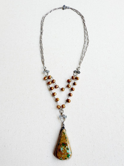 One of a Kind Vintage Arizona Turquoise, Sterling Silver and Pearl Necklace by Sage Machado - The Sage Lifestyle