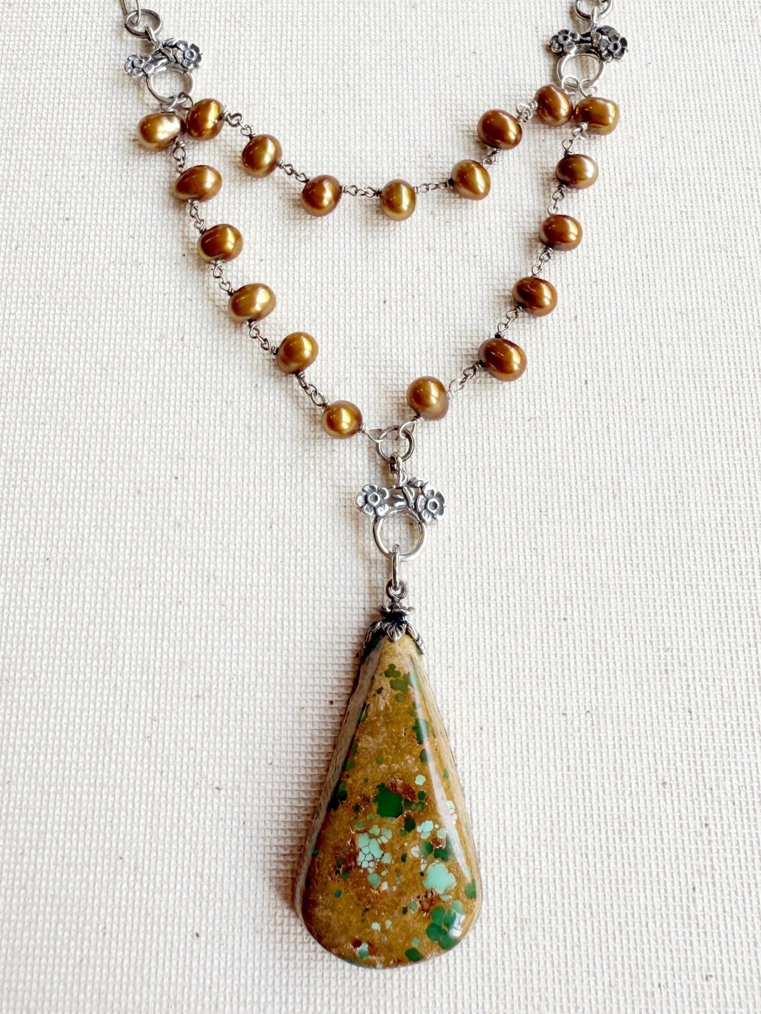 One of a Kind Vintage Arizona Turquoise, Sterling Silver and Pearl Necklace by Sage Machado - The Sage Lifestyle