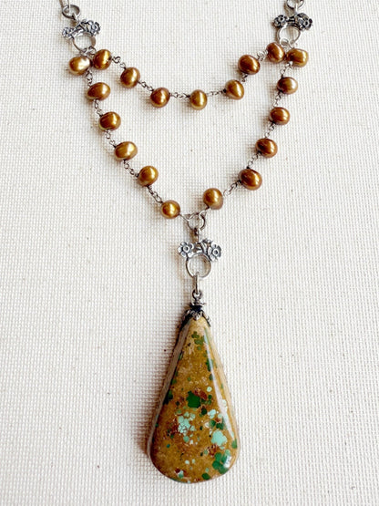 One of a Kind Vintage Arizona Turquoise, Sterling Silver and Pearl Necklace by Sage Machado - The Sage Lifestyle