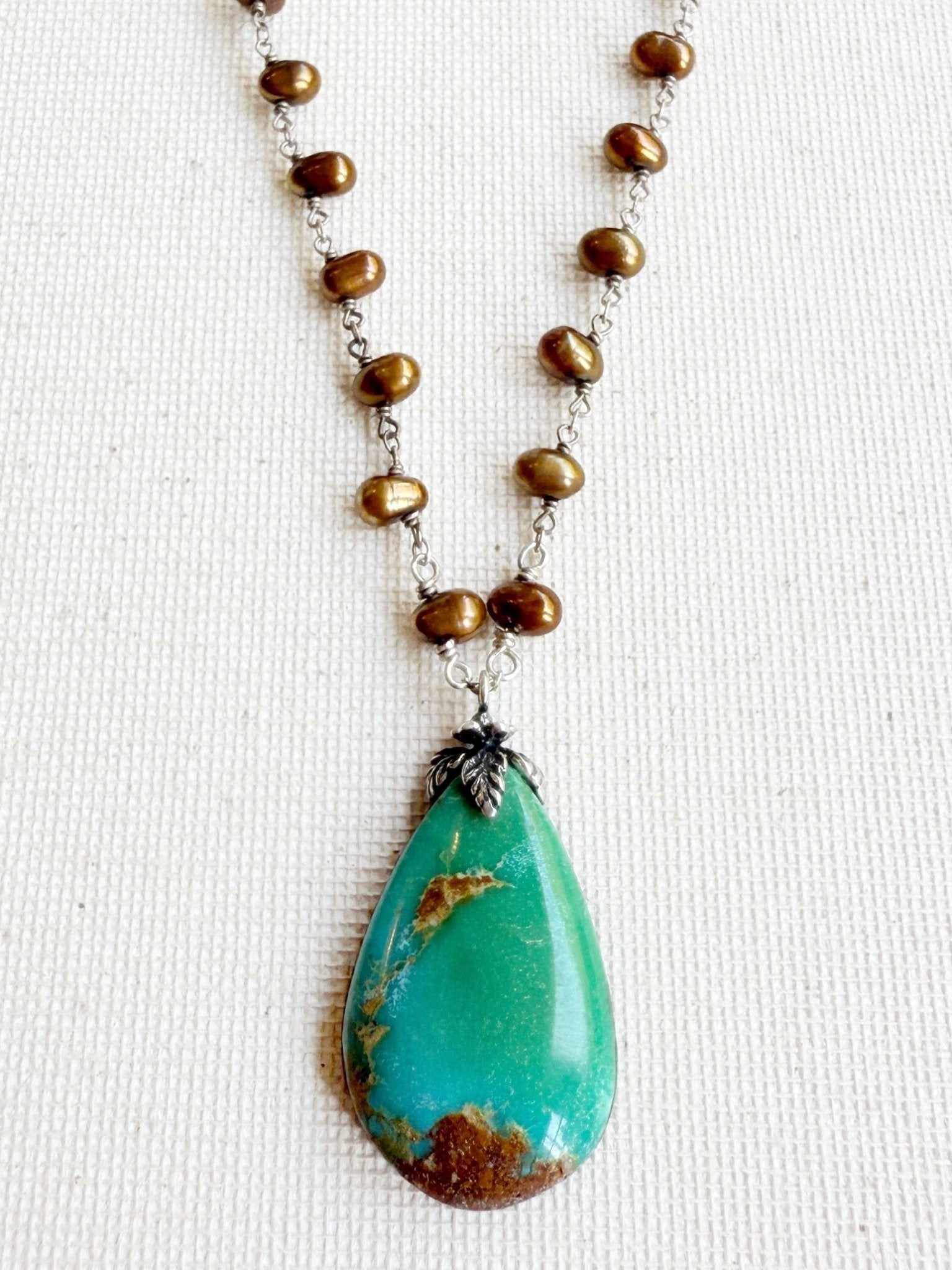 One of a Kind Vintage Arizona Turquoise, Sterling Silver and Pearl Necklace by Sage Machado - The Sage Lifestyle