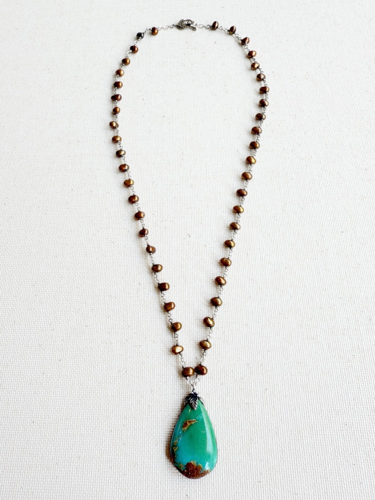 One of a Kind Vintage Arizona Turquoise, Sterling Silver and Pearl Necklace by Sage Machado - The Sage Lifestyle