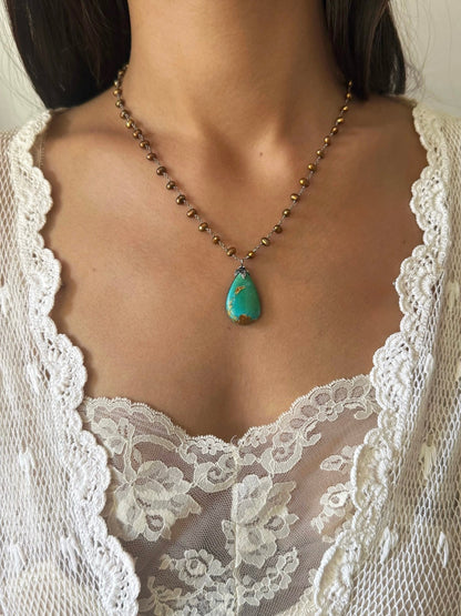 One of a Kind Vintage Arizona Turquoise, Sterling Silver and Pearl Necklace by Sage Machado - The Sage Lifestyle