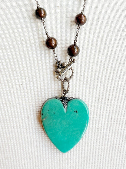 One of a Kind Vintage Arizona Turquoise, Sterling Silver and Pearl Necklace by Sage Machado - The Sage Lifestyle
