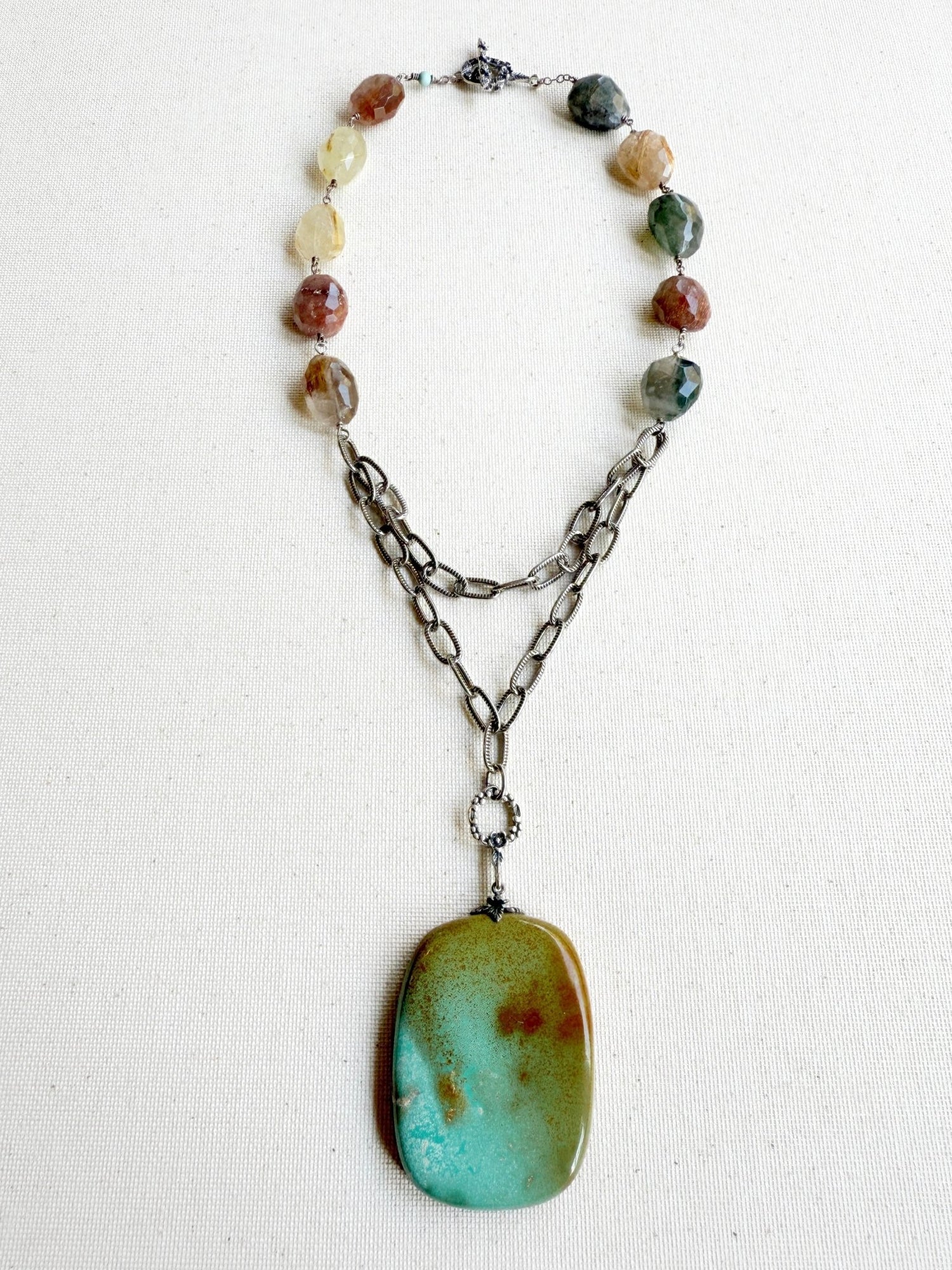 One of a Kind Vintage Arizona Turquoise, Sterling Silver and Rutilated Quartz Necklace by Sage Machado - The Sage Lifestyle