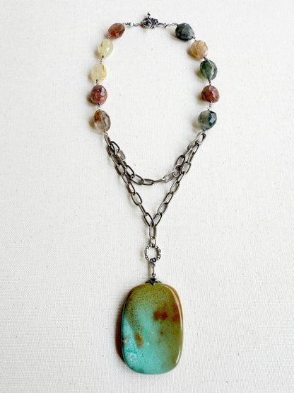 One of a Kind Vintage Arizona Turquoise, Sterling Silver and Rutilated Quartz Necklace by Sage Machado - The Sage Lifestyle