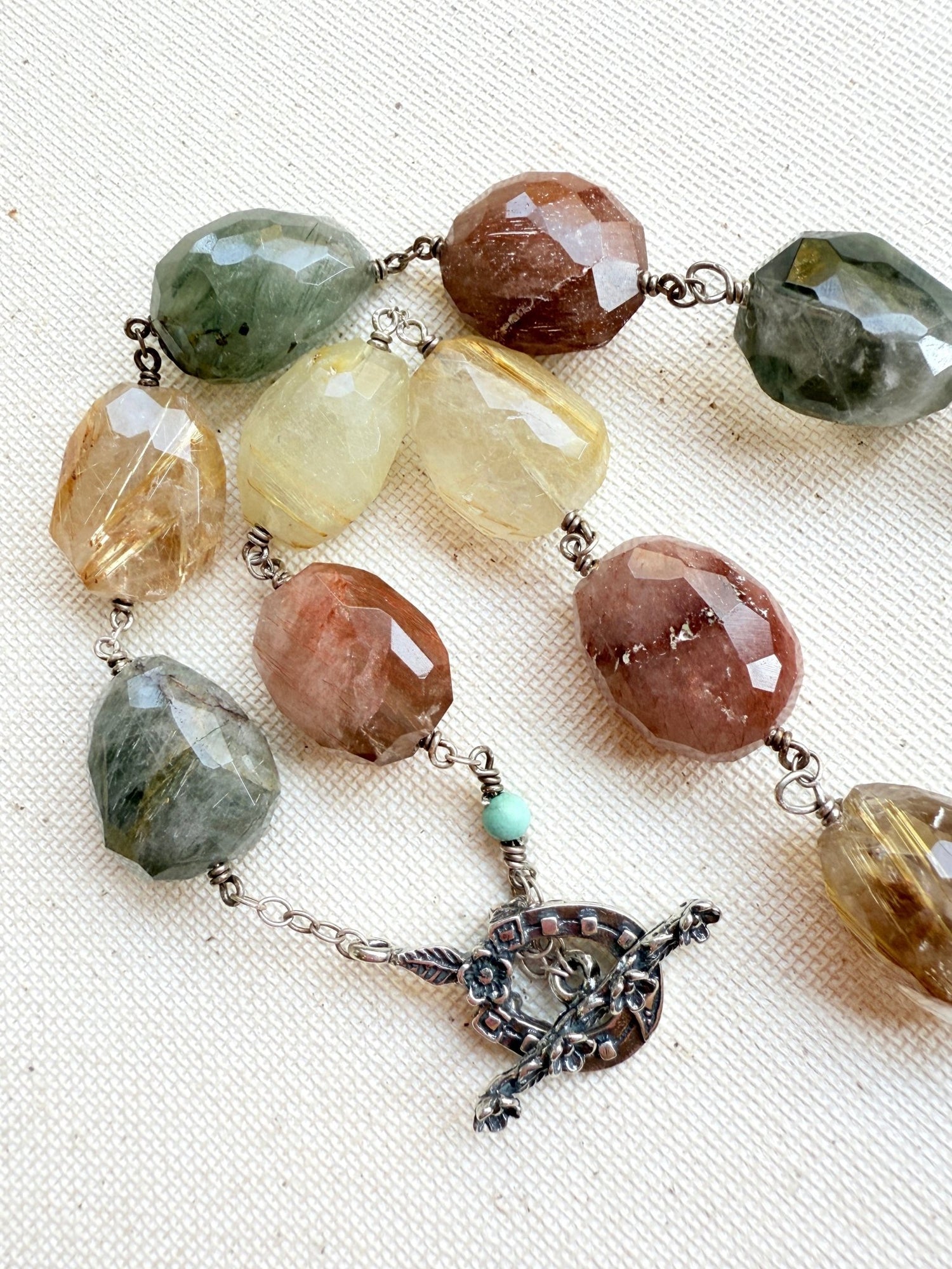 One of a Kind Vintage Arizona Turquoise, Sterling Silver and Rutilated Quartz Necklace by Sage Machado - The Sage Lifestyle
