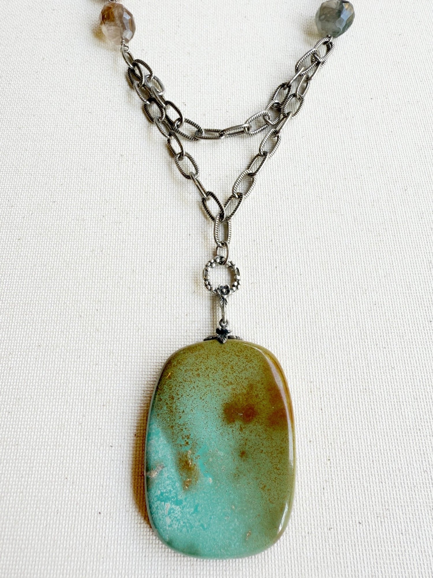 One of a Kind Vintage Arizona Turquoise, Sterling Silver and Rutilated Quartz Necklace by Sage Machado - The Sage Lifestyle