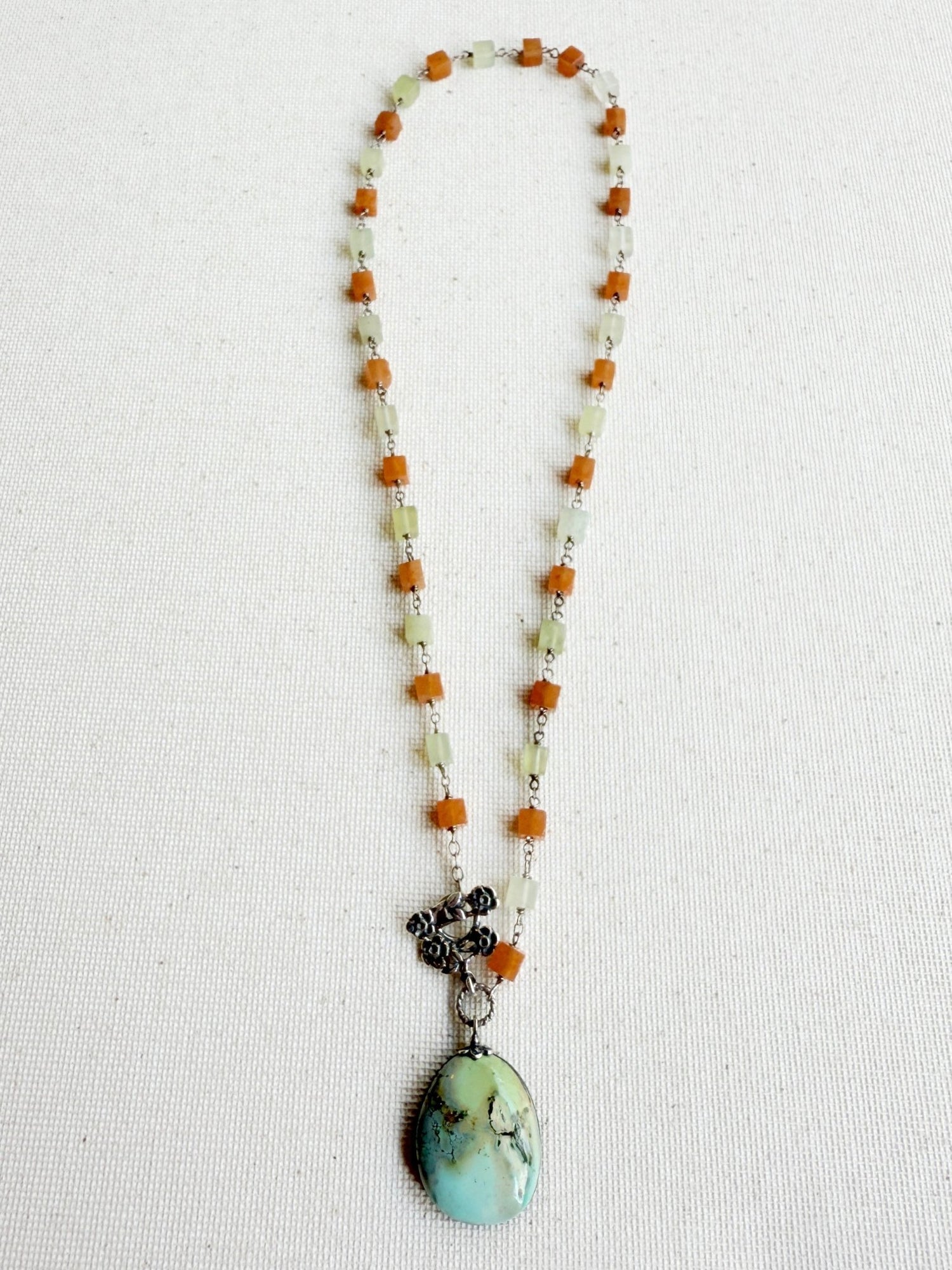 One of a Kind Vintage Arizona Turquoise, Sterling Silver, Carnelian and Serpentine Necklace by Sage Machado - The Sage Lifestyle