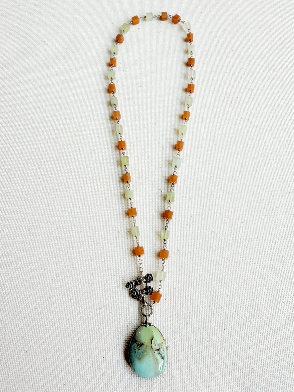One of a Kind Vintage Arizona Turquoise, Sterling Silver, Carnelian and Serpentine Necklace by Sage Machado - The Sage Lifestyle