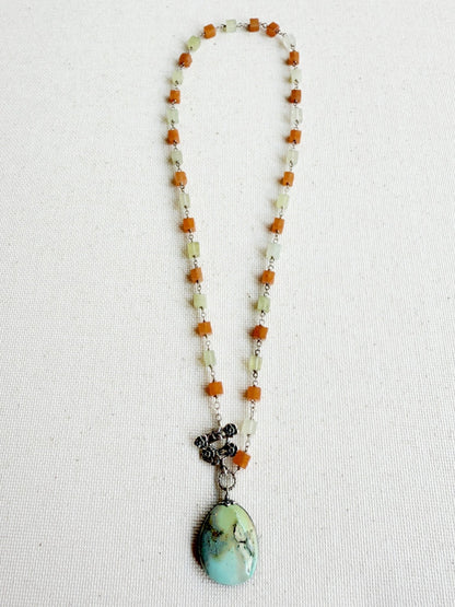 One of a Kind Vintage Arizona Turquoise, Sterling Silver, Carnelian and Serpentine Necklace by Sage Machado - The Sage Lifestyle