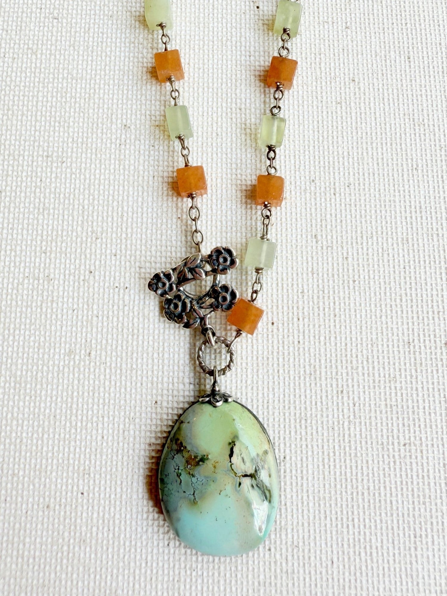 One of a Kind Vintage Arizona Turquoise, Sterling Silver, Carnelian and Serpentine Necklace by Sage Machado - The Sage Lifestyle