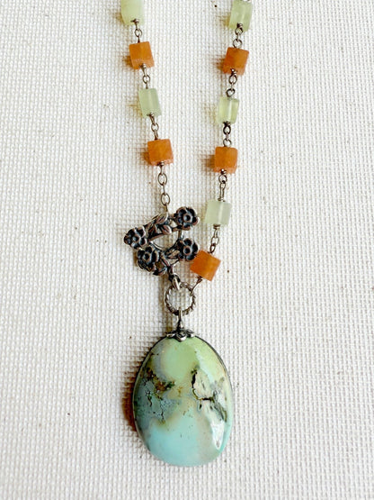 One of a Kind Vintage Arizona Turquoise, Sterling Silver, Carnelian and Serpentine Necklace by Sage Machado - The Sage Lifestyle
