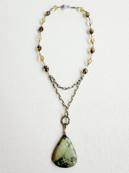 One of a Kind Vintage Arizona Turquoise, Sterling Silver, Smokey Topaz and Citrine Necklace by Sage Machado - The Sage Lifestyle