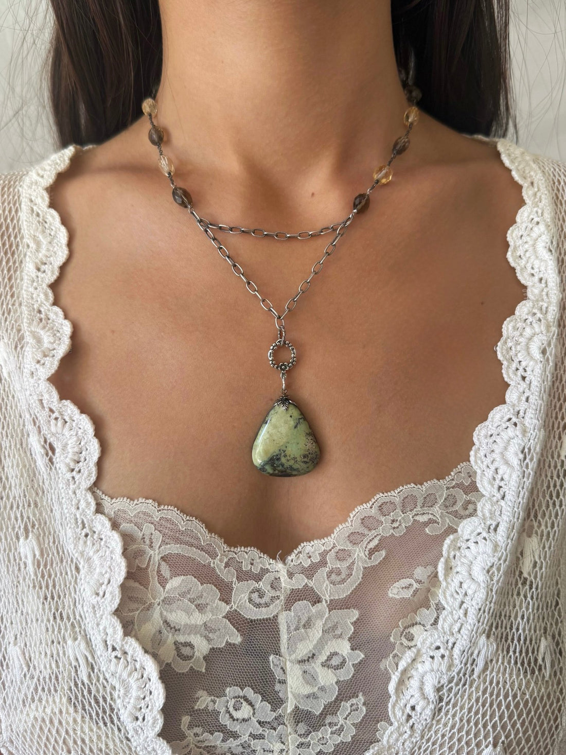 One of a Kind Vintage Arizona Turquoise, Sterling Silver, Smokey Topaz and Citrine Necklace by Sage Machado - The Sage Lifestyle