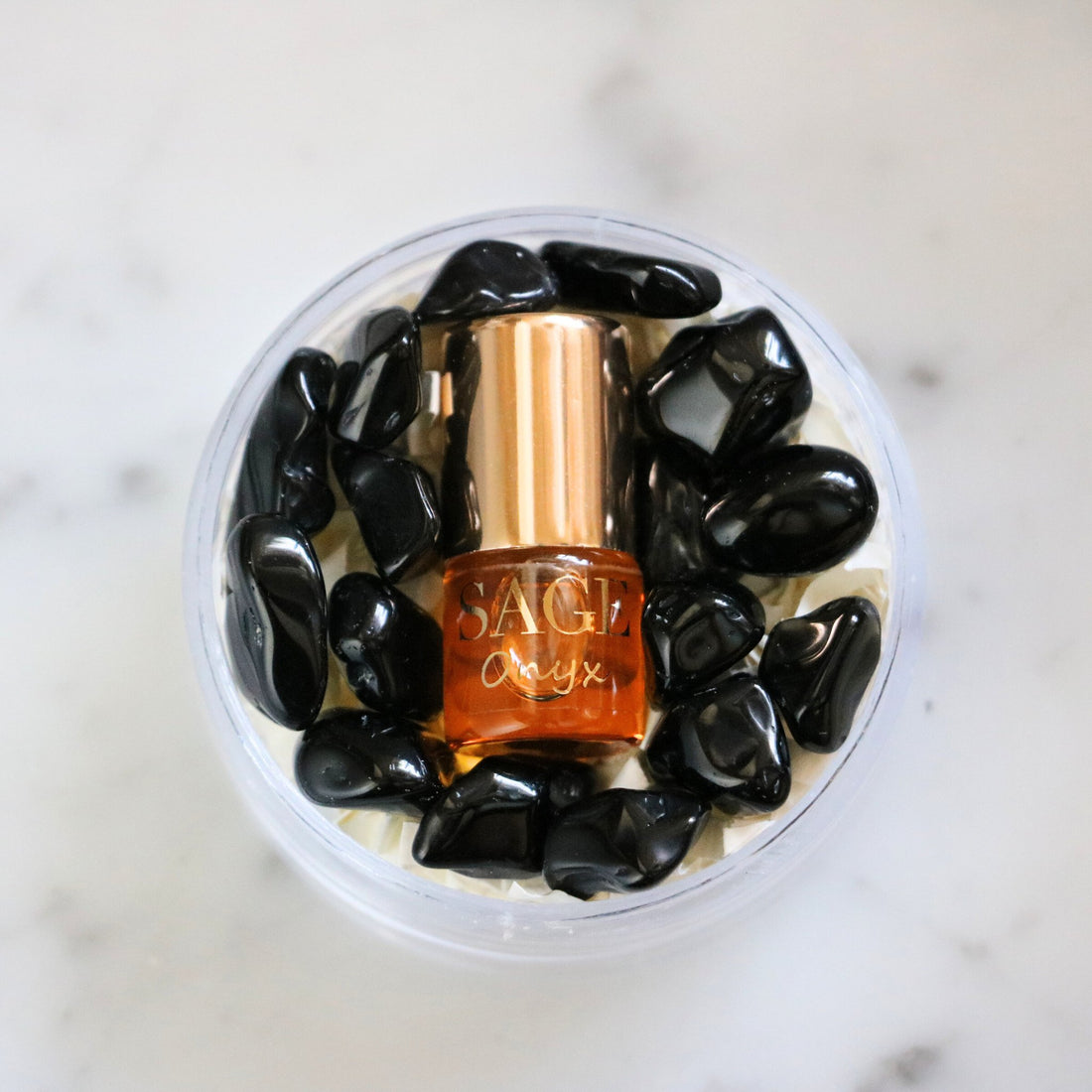 .03 oz Mini Roll on Sage Onyx Perfume Oil with gemstones, Earthy Gender Neutral Vegan, Cruelty Free, travel size fragrance