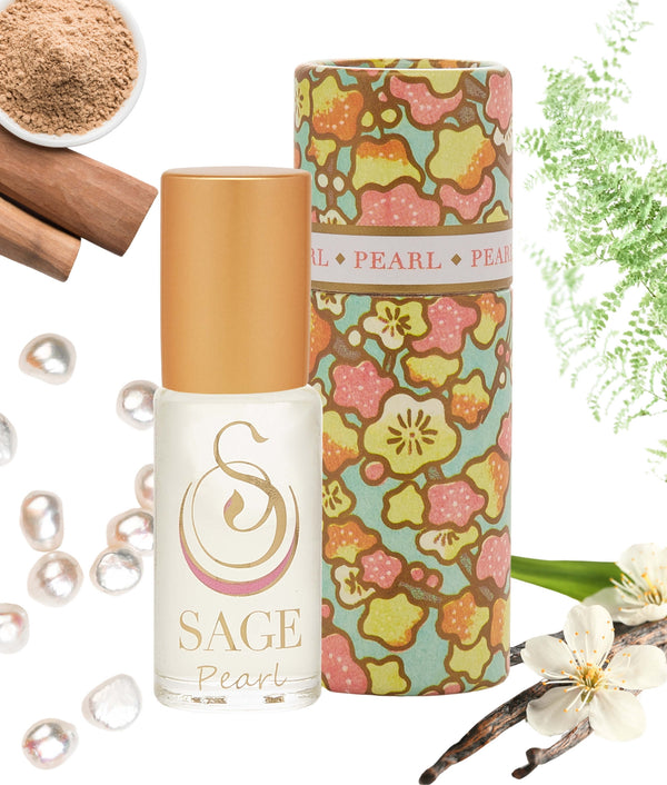 1/8 oz roll on Sage Pearl Perfume Oil in reusable decorative box, Subtle,Gender Neutral, Vegan, Cruelty free fragrance