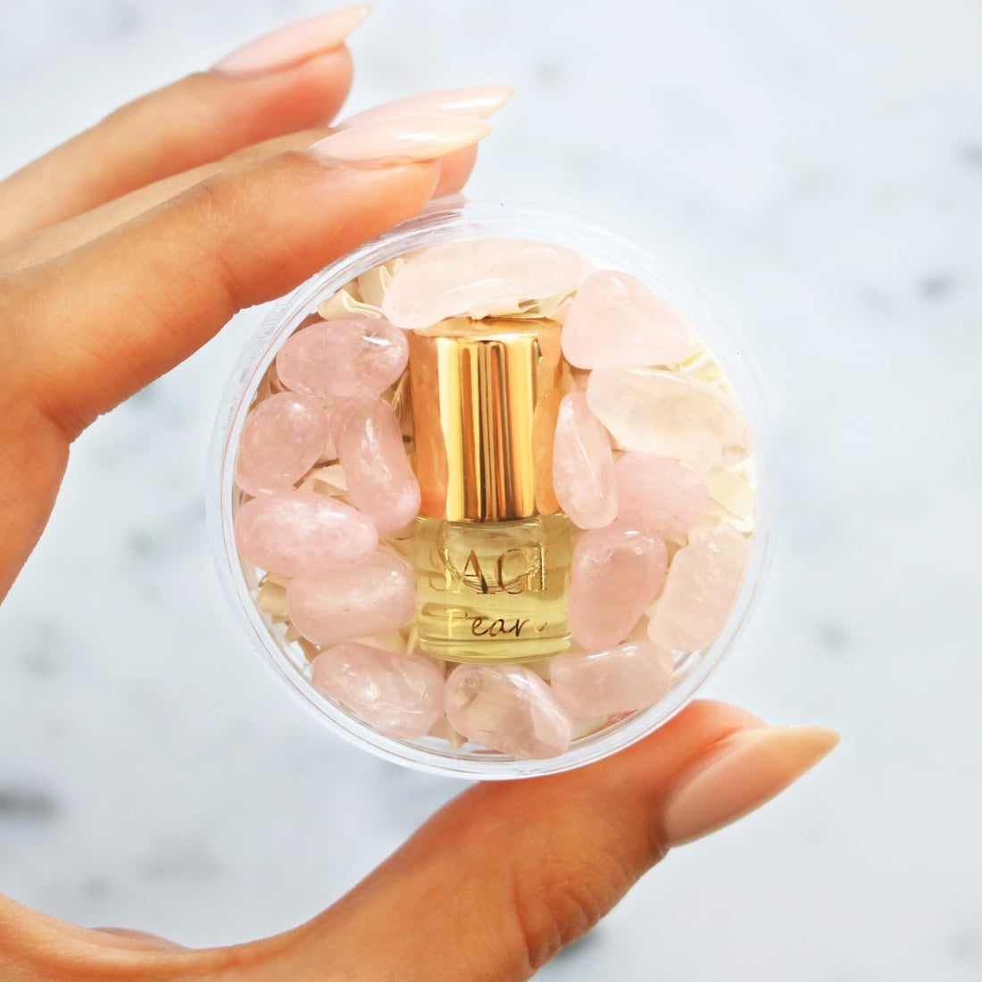 .03 oz Mini Roll on Sage Pearl Perfume Oil with gemstones,  Subtle, Gender Neutral, Vegan, Cruelty Free, travel perfume