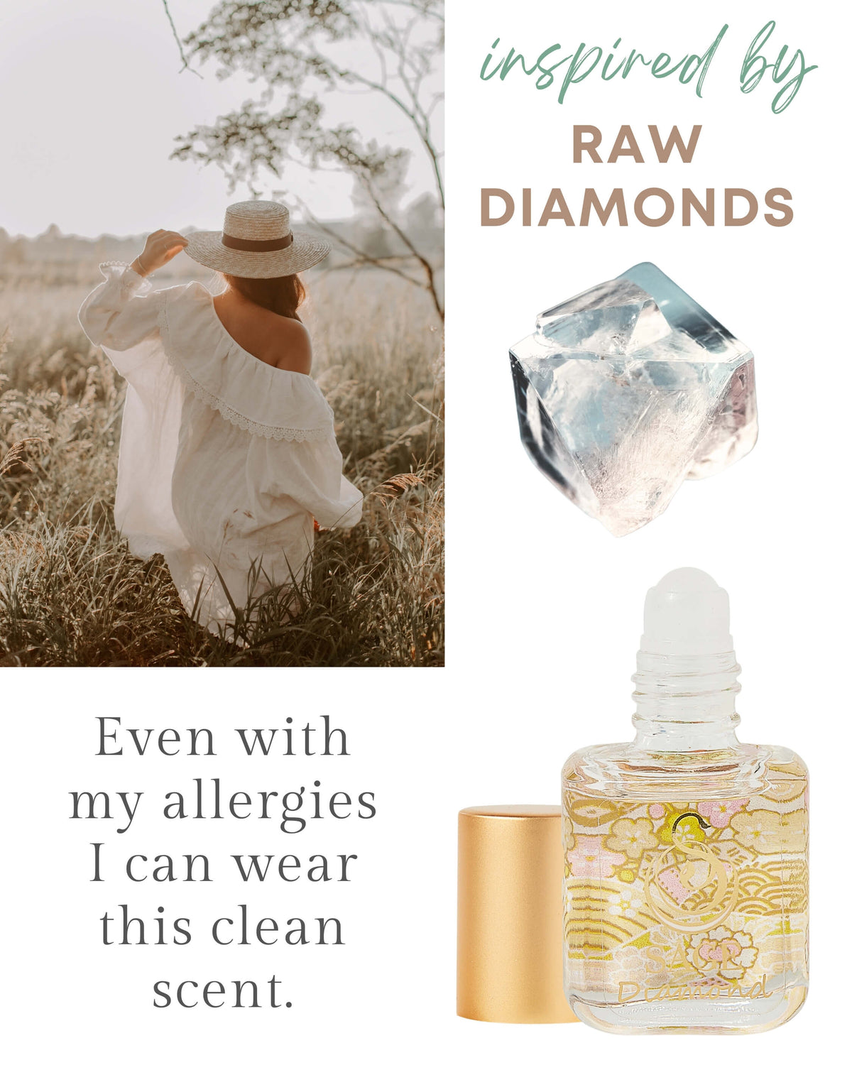 Secret Garden PETITE DUO Gift Set ~ 1/2 oz Pearl Organic Eau de Toilette Mini &amp; 1/4 oz Diamond Organic Perfume Oil Extract Roll - On with Gemstone Heart - The Sage Lifestyle