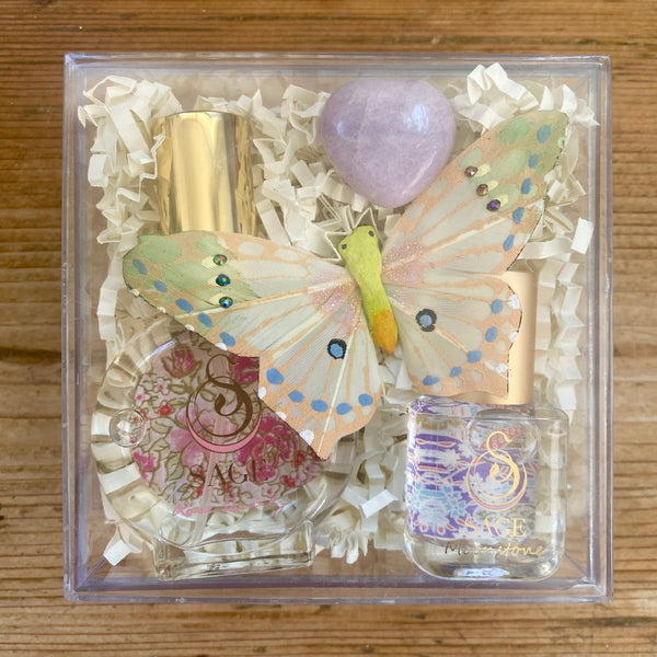 Secret Garden PETITE DUO Gift Set ~ 1/2 oz Rose Quartz Organic Eau de Toilette Mini & 1/4 oz Moonstone Organic Perfume Oil Extract Roll - On with Gemstone Heart - The Sage Lifestyle