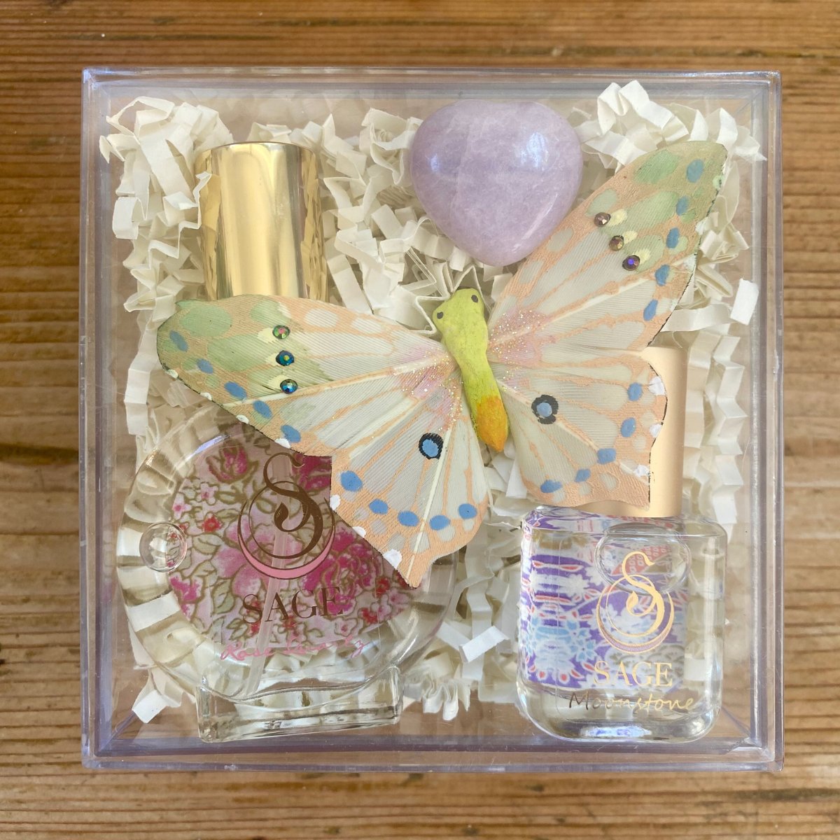 Secret Garden PETITE DUO Gift Set ~ 1/2 oz Rose Quartz Organic Eau de Toilette Mini &amp; 1/4 oz Moonstone Organic Perfume Oil Extract Roll - On with Gemstone Heart - The Sage Lifestyle
