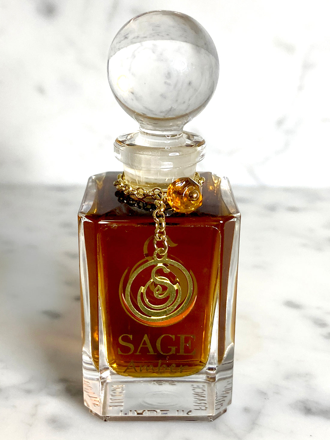 1/2 oz Sage Amber Perfume Oil glass Vanity Bottle with gemstones, earthy, Gender Neutral, Vegan, and Cruelty Free Fragrance