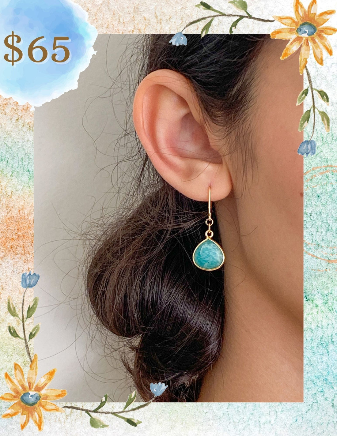 Amazonite Charm Gold Earrings by Sage Machado - The Sage Lifestyle