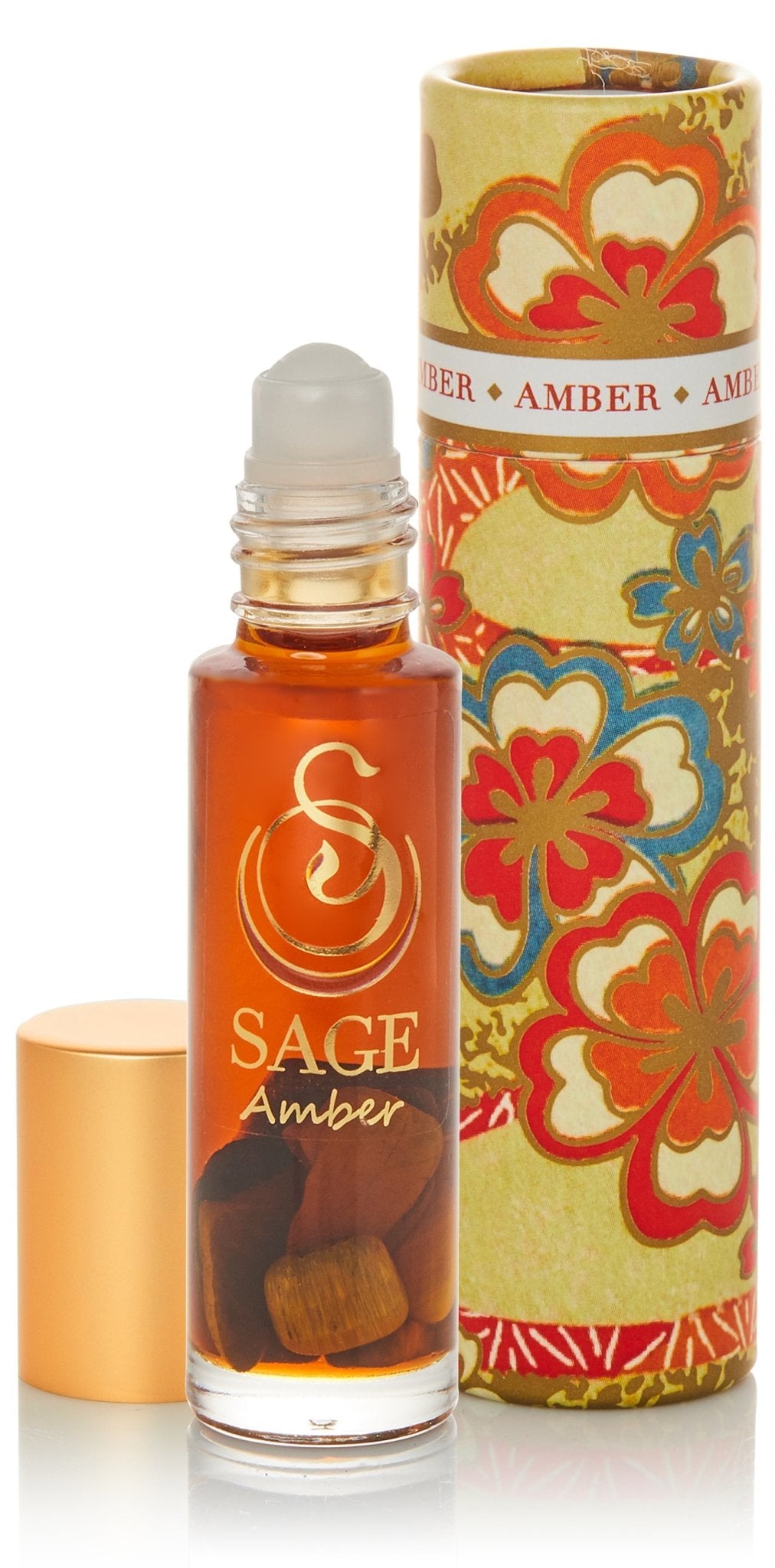 1/4 oz roll on Sage Amber Perfume Oil with gemstones in reusable box, earthy, Gender Neutral Vegan, Cruelty free fragrance