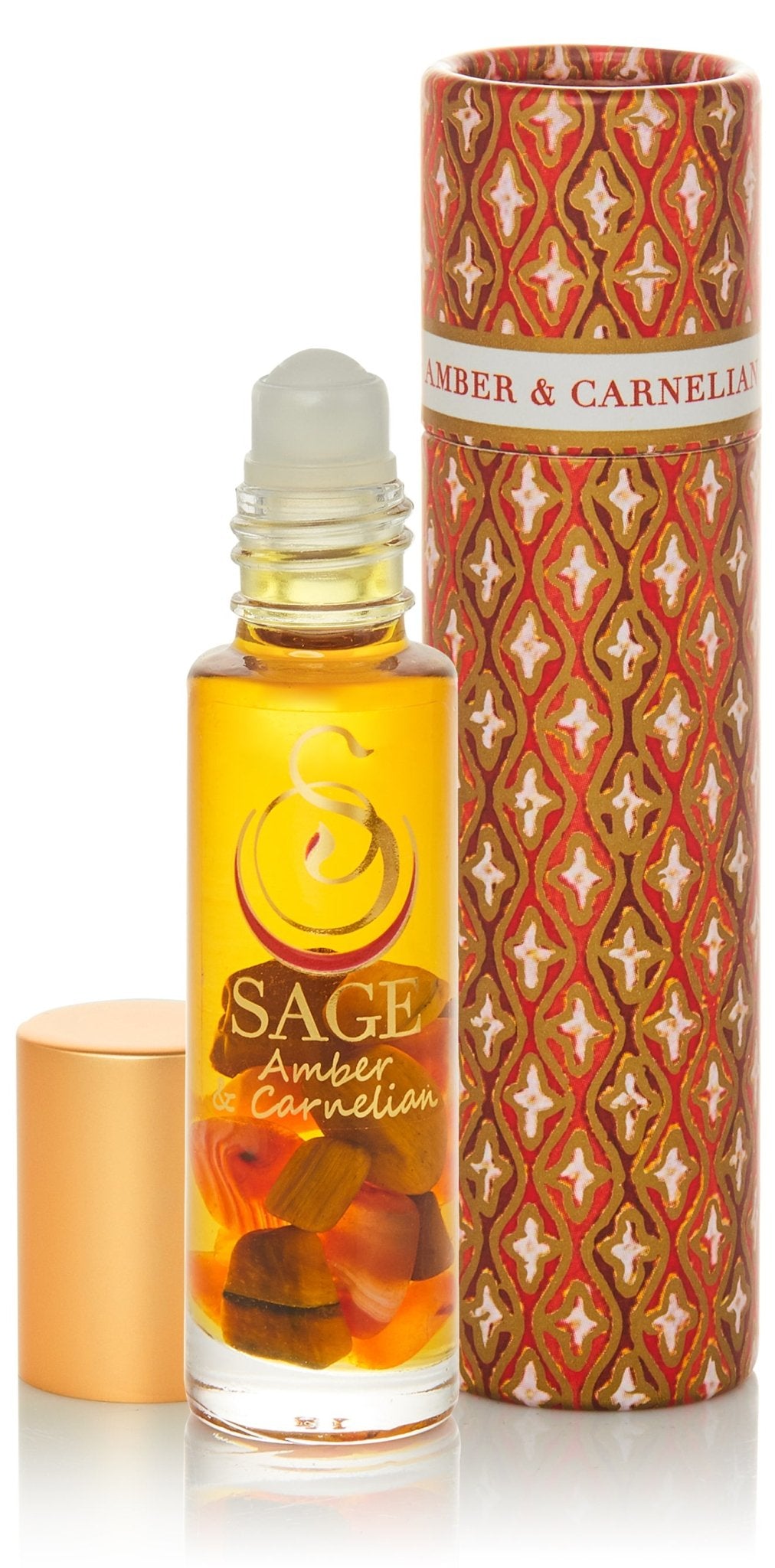 1/4 oz roll on Amber and Carelian Perfume Oil by Sage with gemstones, reusable box, earthy,Unisex, Vegan, Cruelty free scent