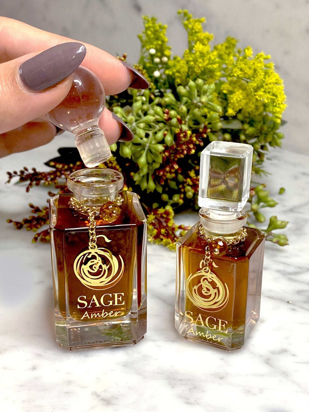 1/4 oz, 1/2 oz Sage Amber Perfume Oil Vanity Bottles with gemstones, earthy, Gender Neutral, Vegan, Cruelty Free Fragrance