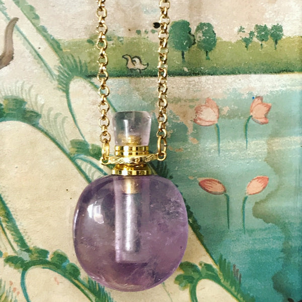 Amethyst Angelina Gemstone Perfume Bottle Silver Necklace by Sage Machado - The Sage Lifestyle