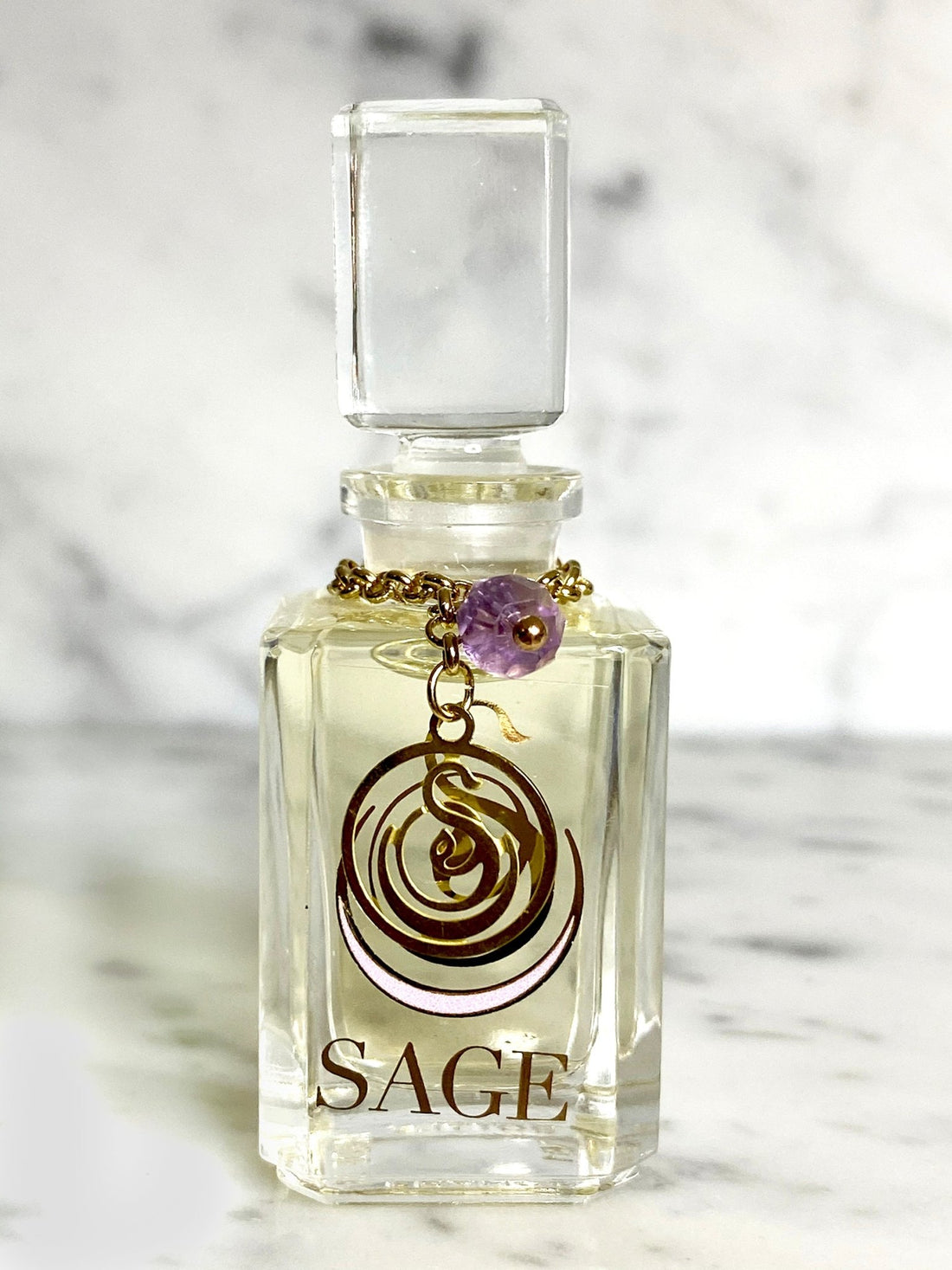 1/4 oz Sage Amethyst  Perfume Oil Vanity Bottle with gemstones, light floral, Gender Neutral, Vegan, and Cruelty Free Fragrance