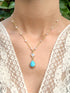 Arizona Turquoise and Opalite Double Drop Pear Shaped Pendant Necklace on Gold Chain with Blue Lace Agate by Sage Machado - The Sage Lifestyle