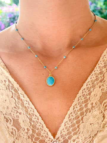 Arizona Turquoise Charm Drop Necklace on Gold Chain with Arizona Turquoise by Sage Machado - The Sage Lifestyle