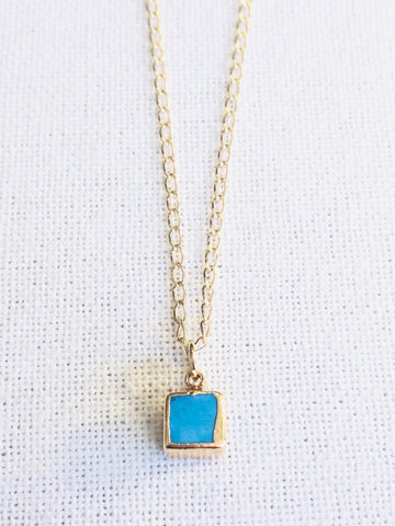 Arizona Turquoise Cube Charm Necklace on Gold Chain by Sage Machado - The Sage Lifestyle
