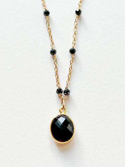 Black Onyx Oval Charm Necklace on Gold Chain with Black Onyx by Sage Machado - The Sage Lifestyle