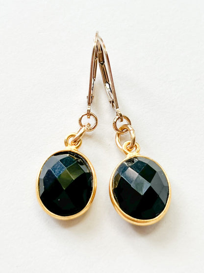 Black Onyx Oval Drop Charm Gold Earrings by Sage Machado - The Sage Lifestyle