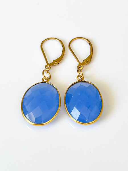 Blue Chalcedony Large Charm Oval Drop Gold Earrings by Sage Machado - The Sage Lifestyle