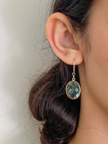 Blue Topaz Large Charm Oval Drop Gold Earrings by Sage Machado - The Sage Lifestyle