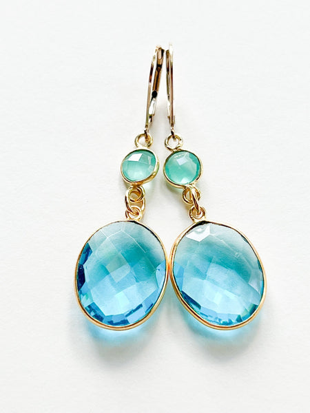 Blue Topaz Large Oval Drop Gold Earrings with Chrysoprase by Sage Machado - The Sage Lifestyle