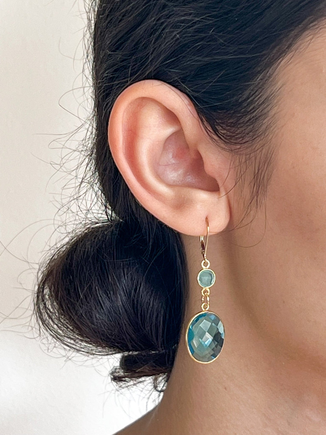 Blue Topaz Large Oval Drop Gold Earrings with Chrysoprase by Sage Machado - The Sage Lifestyle