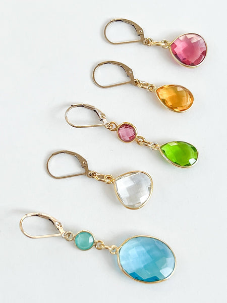 Blue Topaz Large Oval Drop Gold Earrings with Chrysoprase by Sage Machado - The Sage Lifestyle