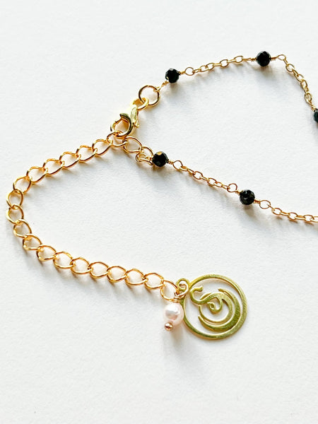 Blue Topaz Large Oval Pendant Necklace on Gold Chain with Black Onyx by Sage Machado - The Sage Lifestyle