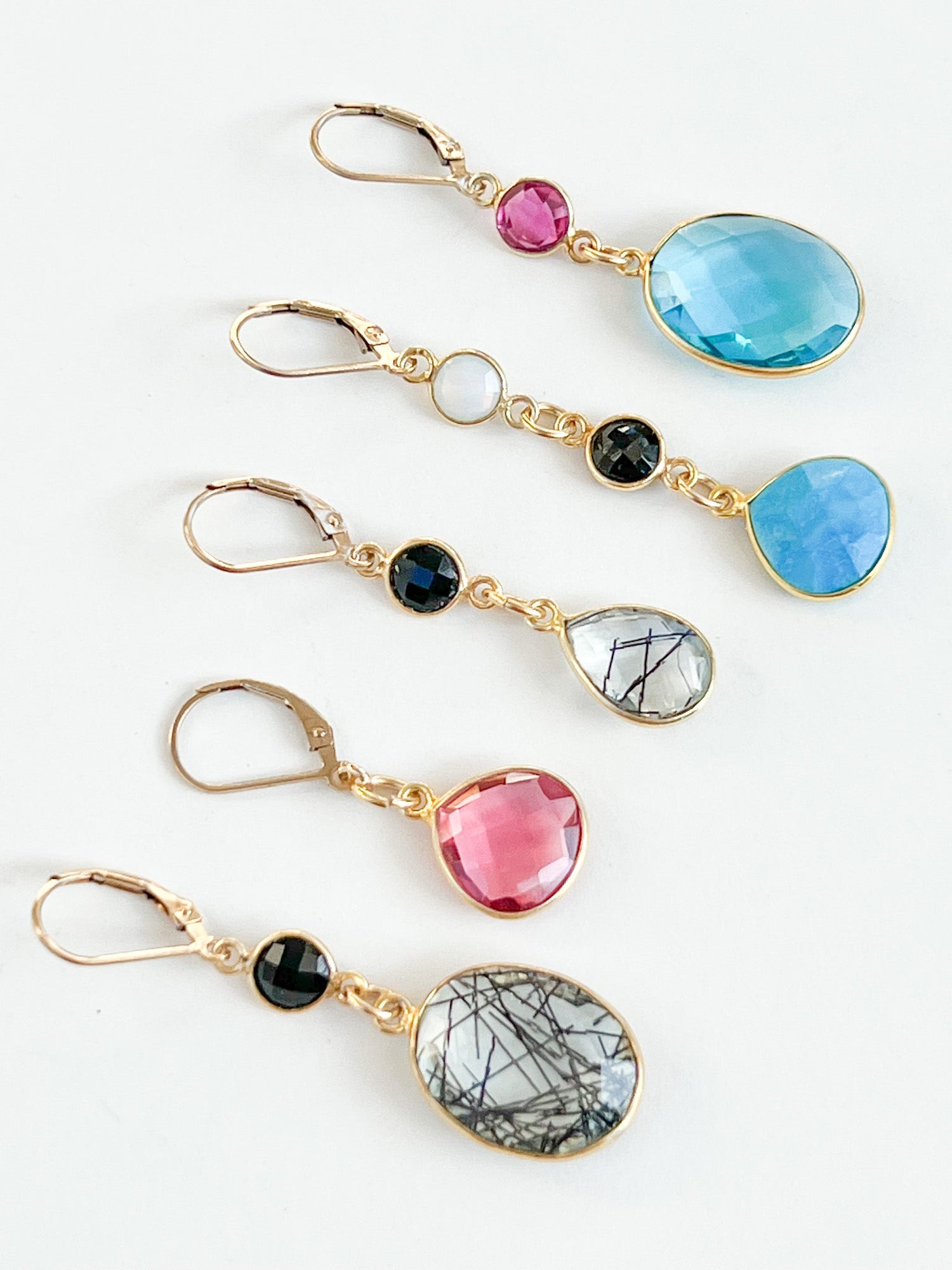 Blue Topaz Teardrop Charm Gold Earrings by Sage Machado - The Sage Lifestyle