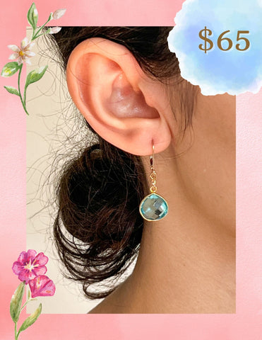 Blue Topaz Teardrop Charm Gold Earrings by Sage Machado - The Sage Lifestyle
