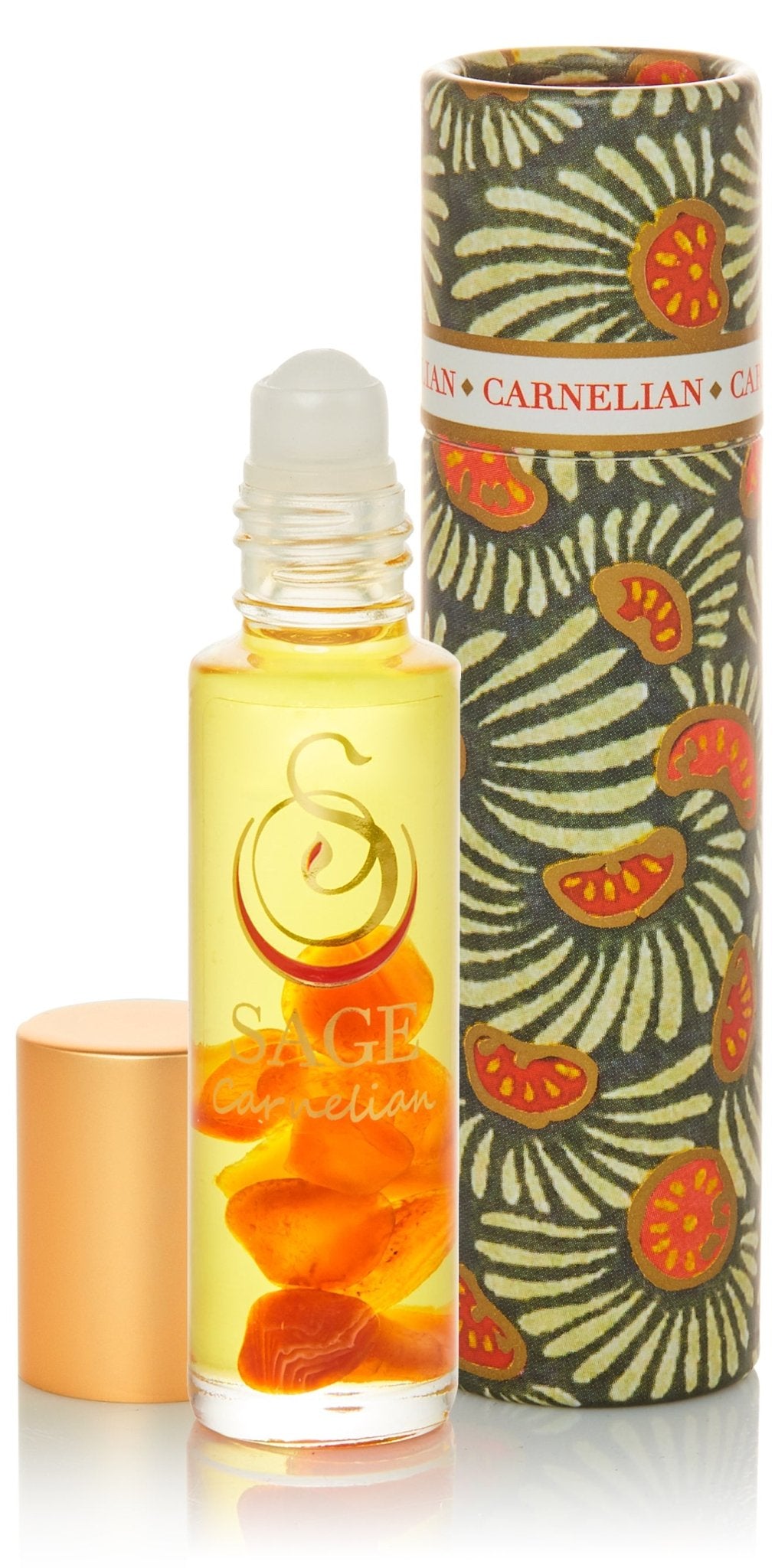 1/4 oz roll on Sage Carnelian Perfume Oil with gemstones in reusable box, fruity, Gender neutral, Vegan, Cruelty free scent